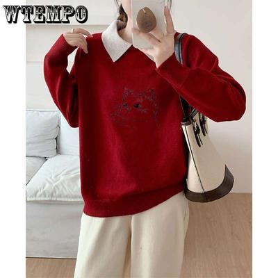 Осенне-зимний женский мультяшный воротник-поло зимний вязаный свитер топ стильный женский свитер