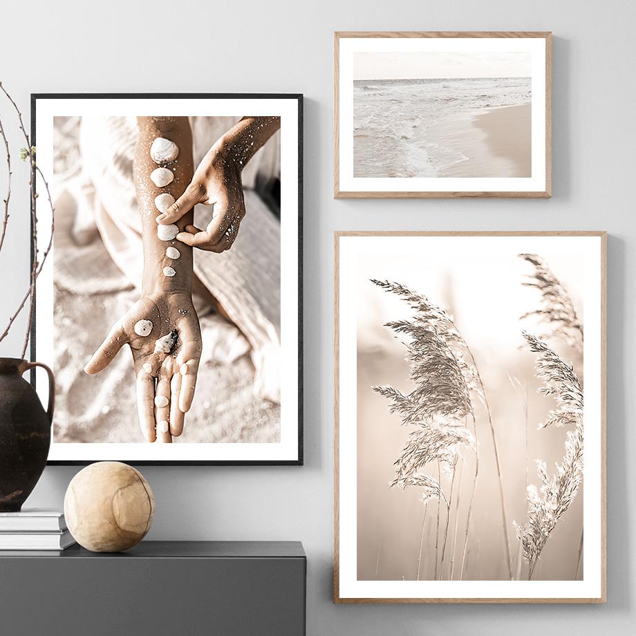 Пляжная тростниковая ракушка, цветочная линия, обнаженная девушка, плакаты на скандинавскую тему и принты, настенная живопись на холсте, настенные панно для декора гостиной