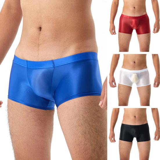 Men Boxer Underwear Low-rise U Convex Bag Briefs Glossy Silky Transparent Solid Color Boxer Briefs Smooth Thin Sports Panties