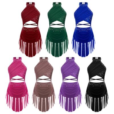Детское современное лирическое танцевальное платье для девочек, балетное, фигурное катание, гимнастический купальник, боди, костюм с бретелями на спине, латинское джазовое платье