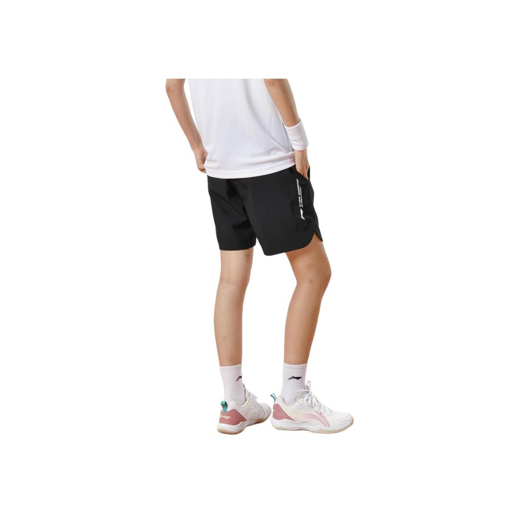 Li Ning Letter Logo Средняя талия Прямые повседневные шорты унисекс шорты черные AAPU125-1