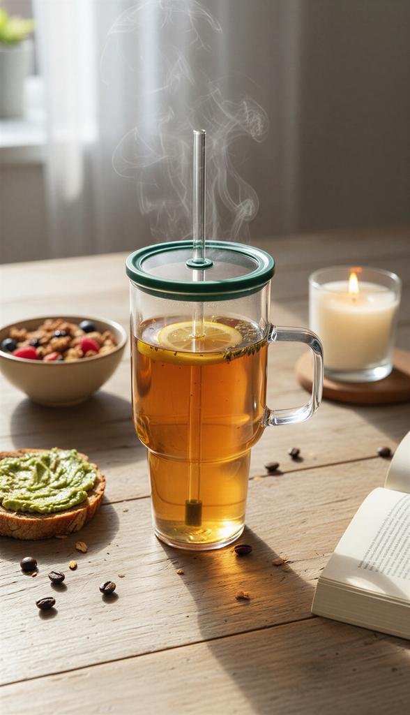 Stanley Big Glass Bottle Mug 1.1L Transparent With Lid And Straw
