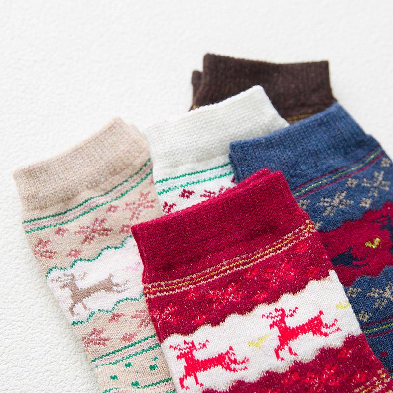 Thicken Women Christmas Socks Warm Rabbit Wool Winter Sock Cotton Casual Fawn Snowflake Pattern Sox