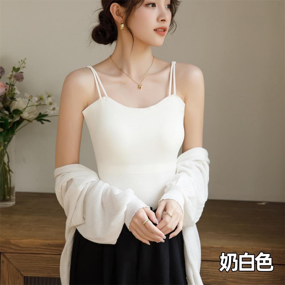 Бесшовная женская майка из шелка Ice Silk с подкладками для груди и красивым нижним бельем, весна-лето, новая верхняя одежда, топ-труба