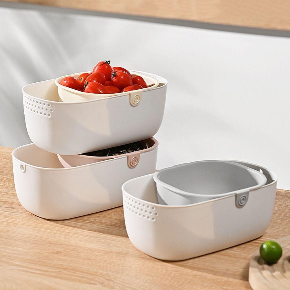 Drainable Double-Layer Fruit Drain Basket Thickened Dried Fruit Box Snack Storage Box Kitchen