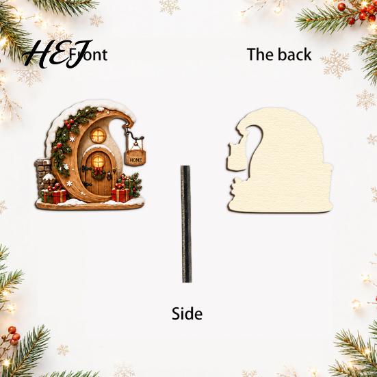 Miniature House for Shelf Christmas Fairy Door, Tiny Wood Decorative Dollhouse Accessory, Small Garden Accessories Mini Gnome Door Home Wall Decor