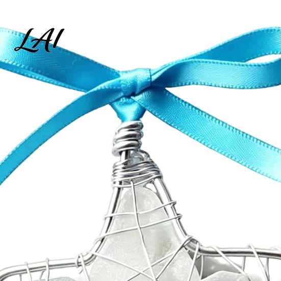 Christmas Sea Glass Keepsakes Handmade Star Coastal Style Hanging Ornament Wire Wrapped Art Star Decoration with Bowknot for Tree Window Decor