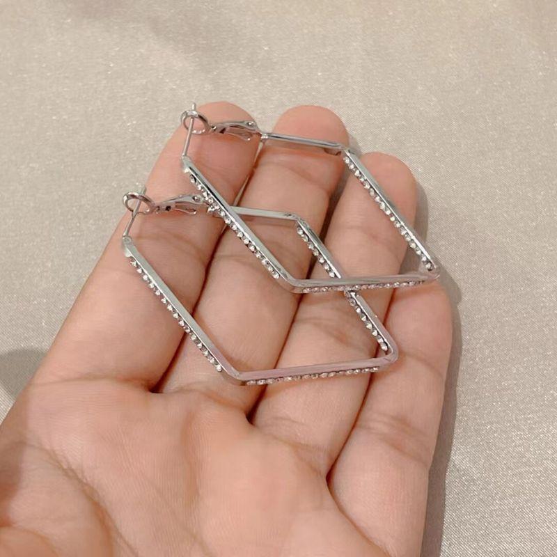 925 Silver Needle Exaggerated Diamond Geometric Diamond Ear Ring Fashion Beautiful Circle Large Earrings Eardrop Earring Stud Earrings for Women