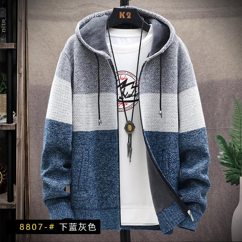 2024 Winter Men Sweater Add Velvet Cardigan Patchwork Color Stand Collar Male Casual Zipper Knitted Thick Warm Sweatercoat