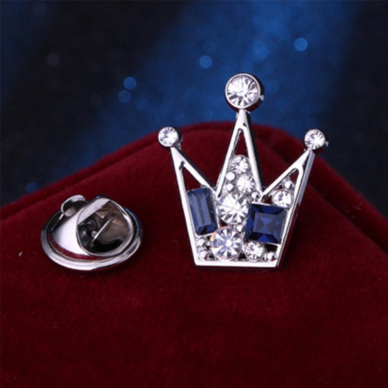 Crystal Men Brooch Pin Crown Fashion Collar Pins Suit Lapel Wedding Gift Jewelry Cross Chain