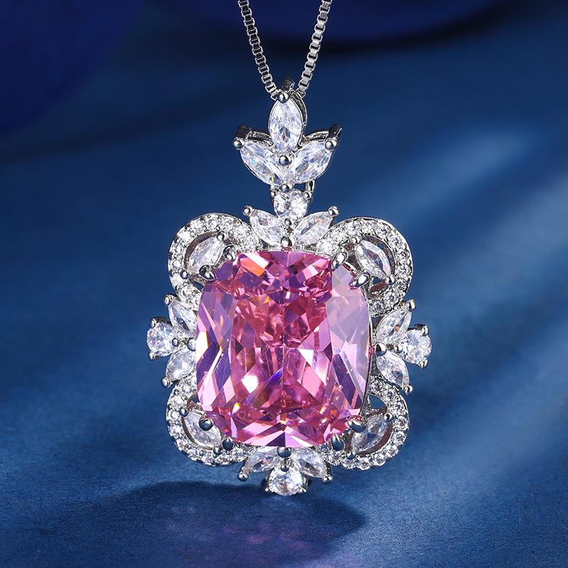 Ювелирные изделия Медное основание Позолоченная Мода Имитация Цветное Сокровище Толстый Квадрат 14 * 16 Подвеска Ожерелье Женское