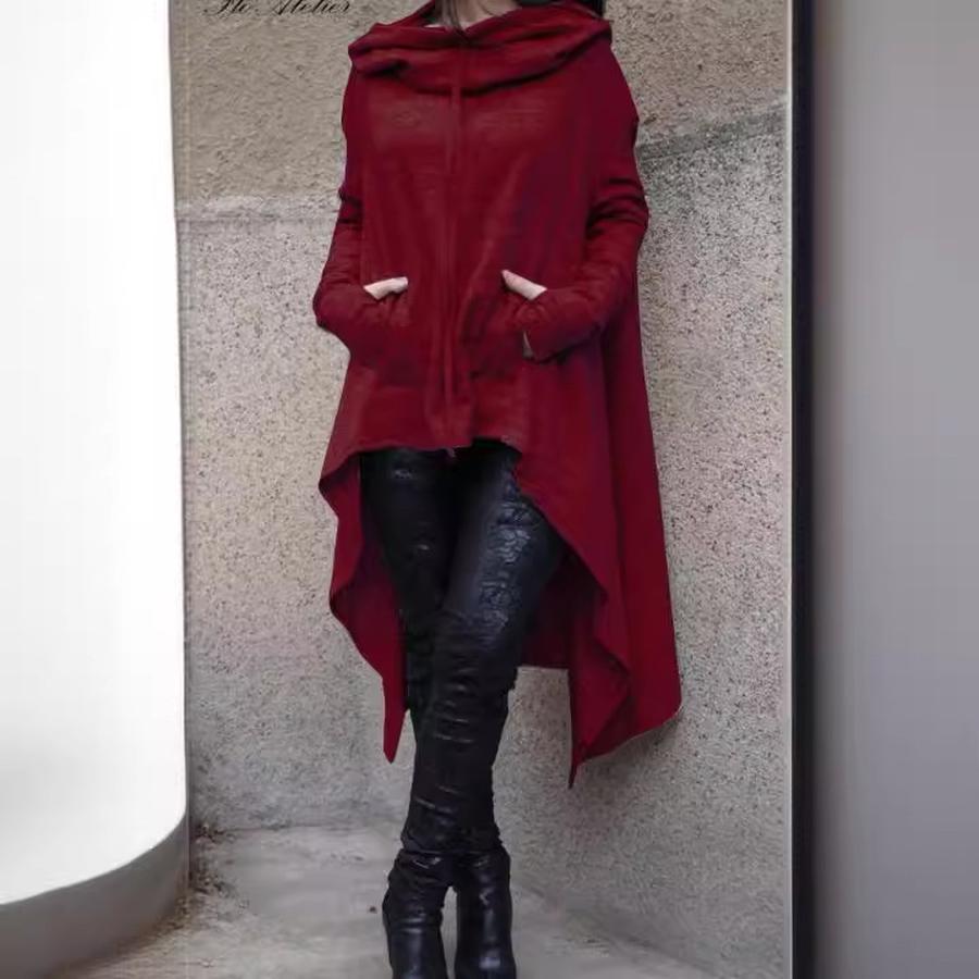 Осень/Зима Wish Новинки Amazon Женский Длинный Худи Однотонный