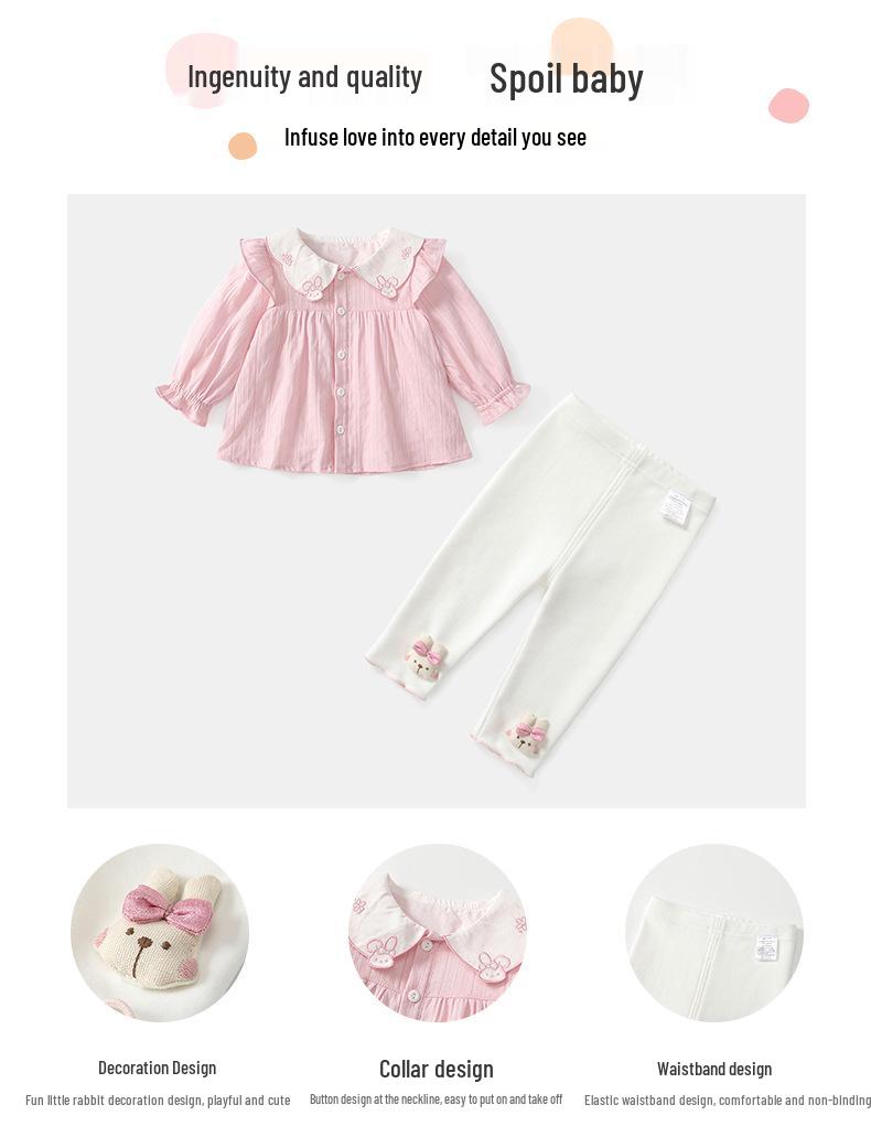 Осенний милый комплект из двух предметов: рубашка с длинным рукавом и воротником-лепестком для младенцев и девочек