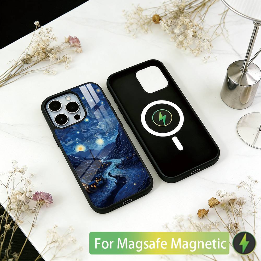 Van Gogh Starry Sky Phone Case For iPhone17,16,15,14,13,12,11 Plus,Pro Magnetic with Magsafe Wireless Charging