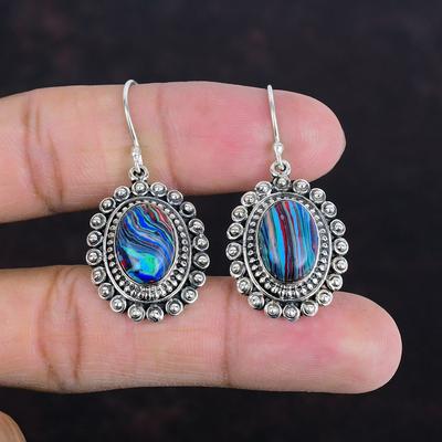 Серьги из радужного кальцита, Винтажные серьги-капли, Серьги из стерлингового серебра 925 пробы, Серьги ручной работы, Изящные украшения, Серьги-подвески, Подарки для нее