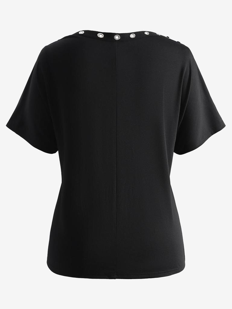 Rosegal Готическая футболка с шнуровкой, плетеными рукавами и люверсами