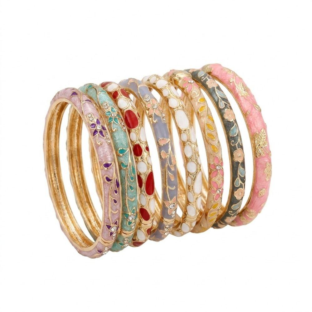 Zinc Alloy Enamel Flower Bracelet Drip Oil Ethnic Style Bracelet Gift Giving