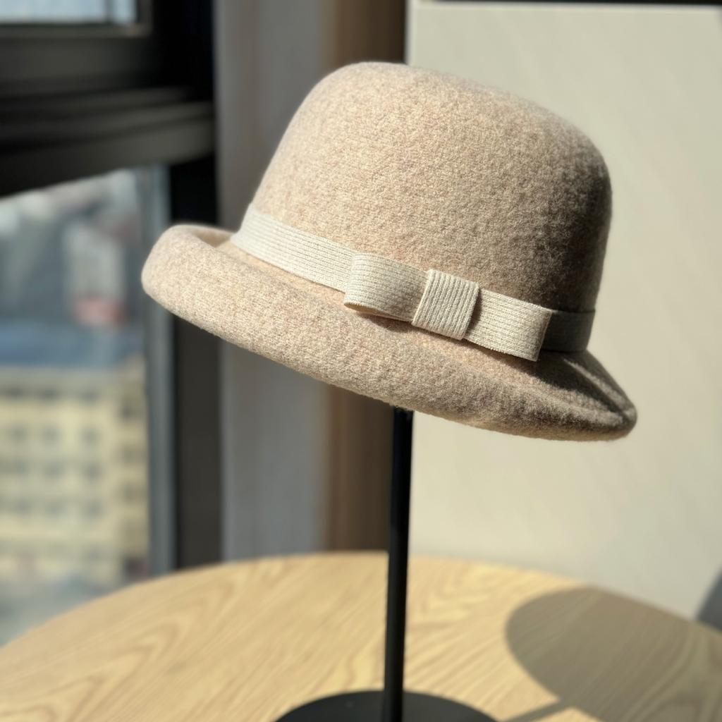 Французская высококачественная шляпа-мама из кудрявой шерсти для женщин, ретро-бант, шляпа рыбака, осенне-зимняя шляпа в богатом стиле