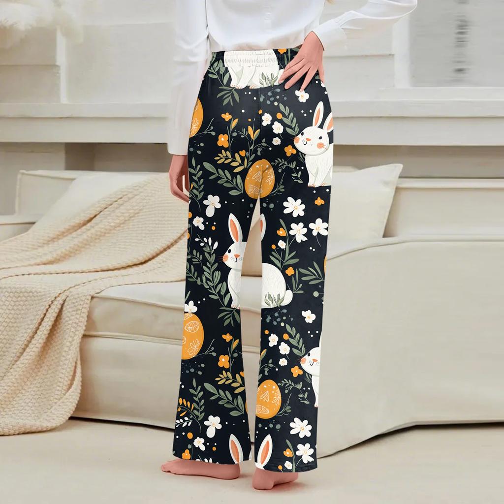 Женские повседневные прямые брюки с принтом пасхального яйца Домашние повседневные брюки