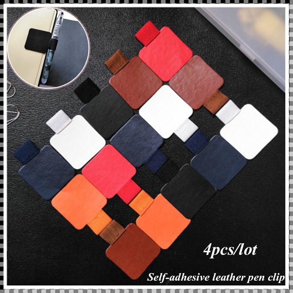 4PCS Useful Convenient Stationery Elastic Loop Notebook Self-adhesive Pen Holder Leather Pen Clips