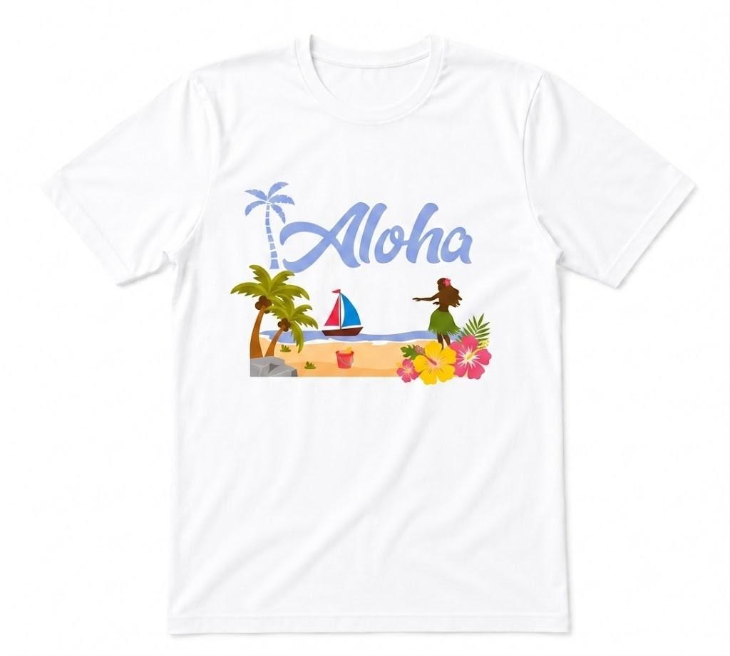 Aloha Hawaii Beach Tropical Palm Tree Summer Lover Graphic Tee White T-shirt