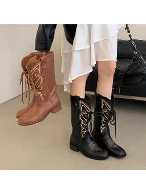 Модные Новые стильные и универсальные ботинки на шнуровке с круглым носком и толстым каблуком, удобные ботинки высотой в один фут для осени и зимы 2025