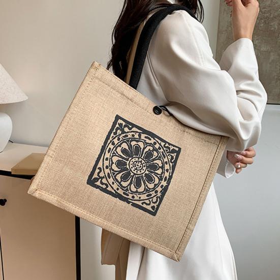 Women Handbag Ethnic Style Versatile Shoulder Bag Large Capacity Buckle Closure Shopping Travel Commuting Tote Bag