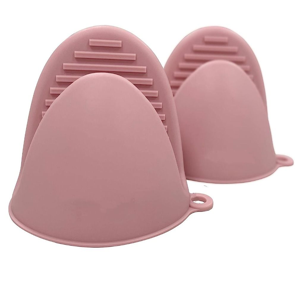 4 pcs Silicone Mini Silicone Oven Mitts Pink Short Pinch Grips for Cooking Baking