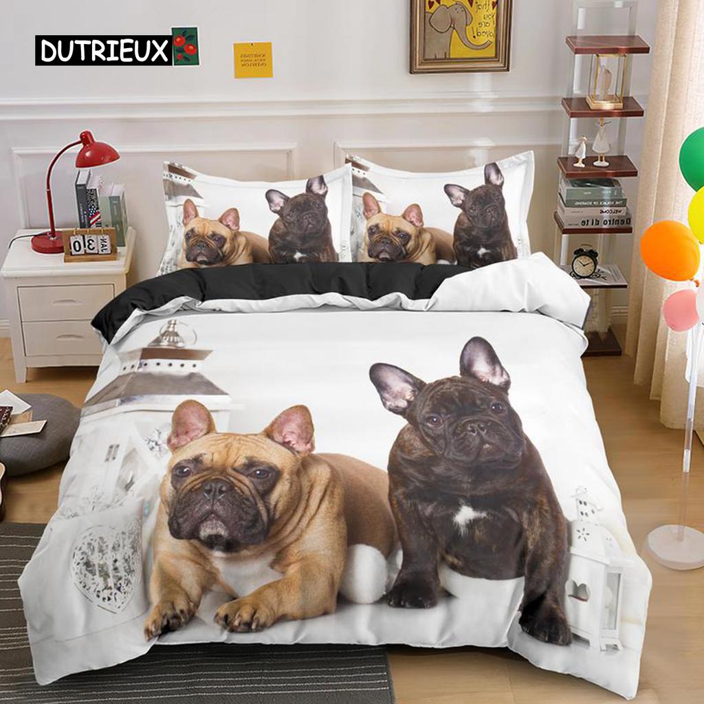 Bulldog Bedding Set Pet Animal Dog Duvet Cover for Kids Adult Bedclothes Covers Comforter Sets Cute Bed Sheets