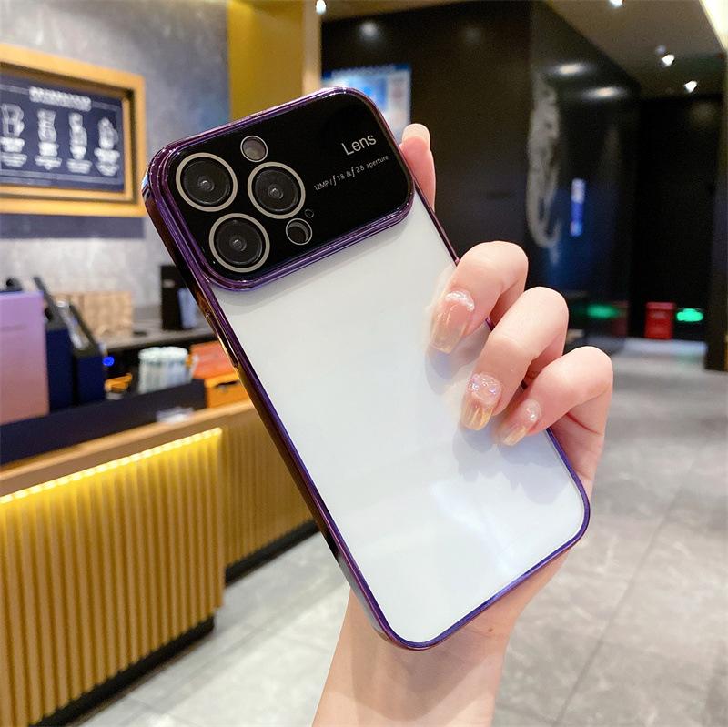 Роскошный гальванический чехол для телефона с большим окном, подходит для IPhone 15 Pro 15 Plus 15 14 13 12 11 Pro Max Plus Минималистичный силиконовый чехол из ТПУ