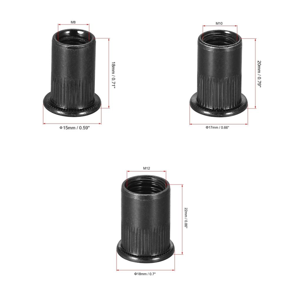 20Pcs Carbon Steel Zinc-Plated Threaded Insert Nut M3 M4 M5 M6 M8 M10 M12 Knurled Nuts