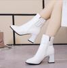 Fashion New White Black Thick High Heel Ankle Boots Women 2024 Pointed Toe Keep Warm Elegant Short Booties Ladies Ankle Buckle Decoratio