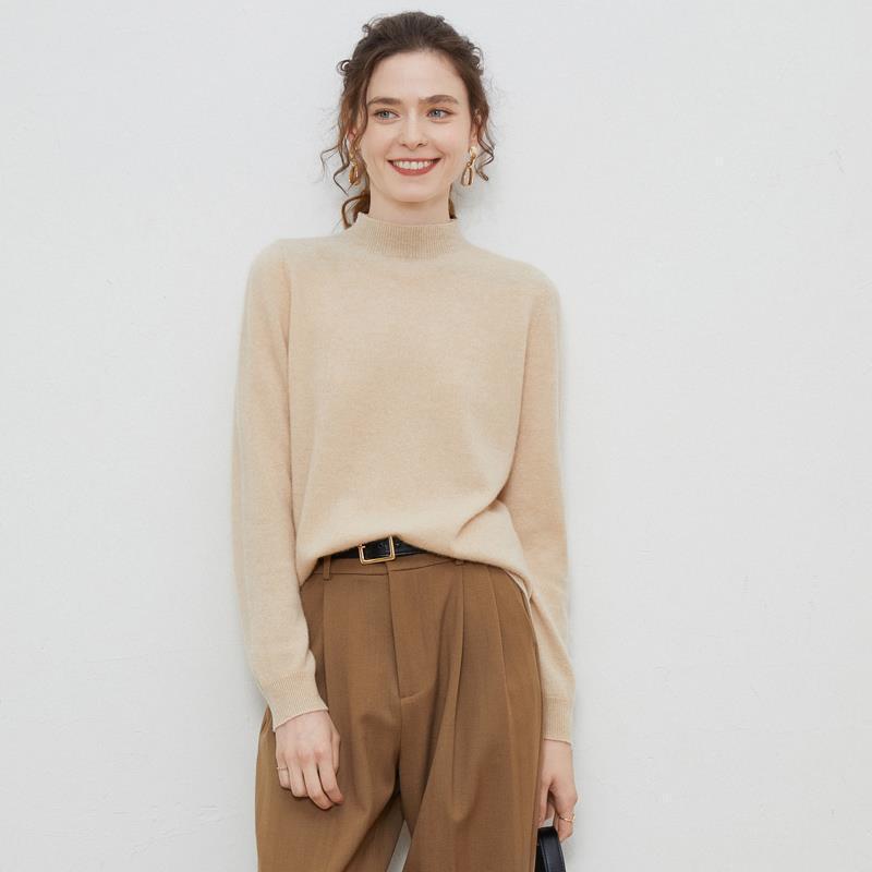 Осенне-зимний женский свитер с высоким воротником, свитер из 100% чистой шерсти, свободный тонкий свитер, однотонная нижняя рубашка с длинными рукавами