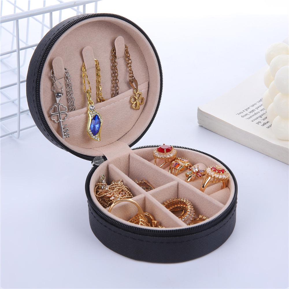 Компактная круглая дорожная шкатулка для украшений для серег, колец и ожерелий