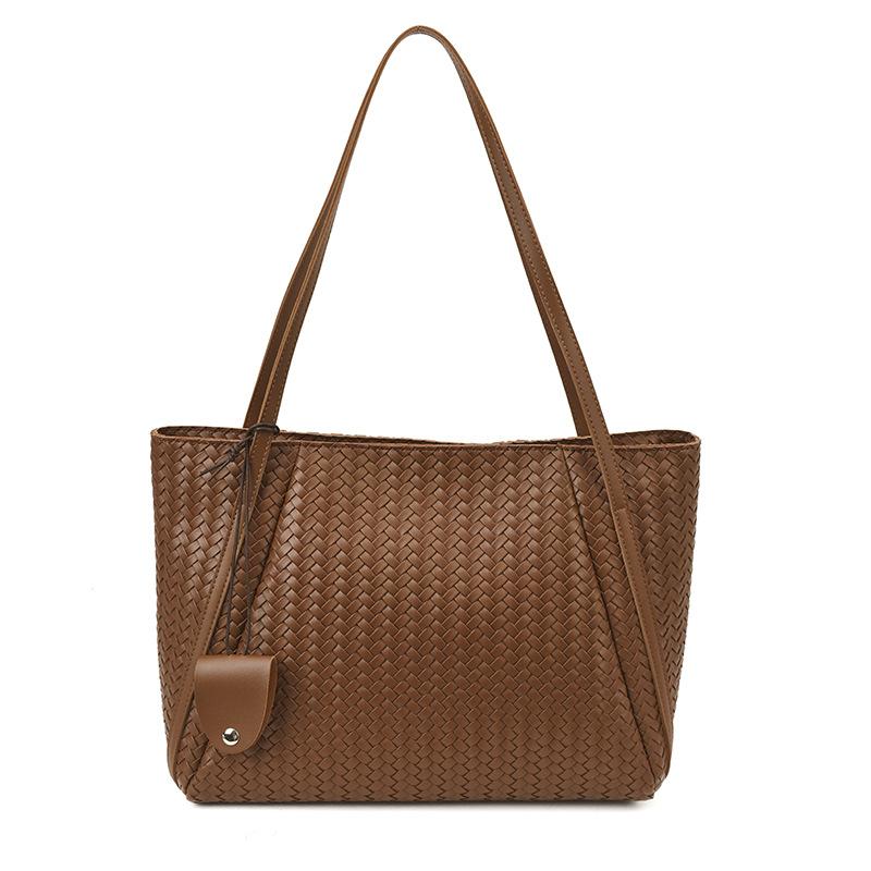 2025 Casual Retro Weaving Large Capacity Simple Solid Color Foreign Style Korean Version Lazy Style One Shoulder Underarm Tote Bag Women