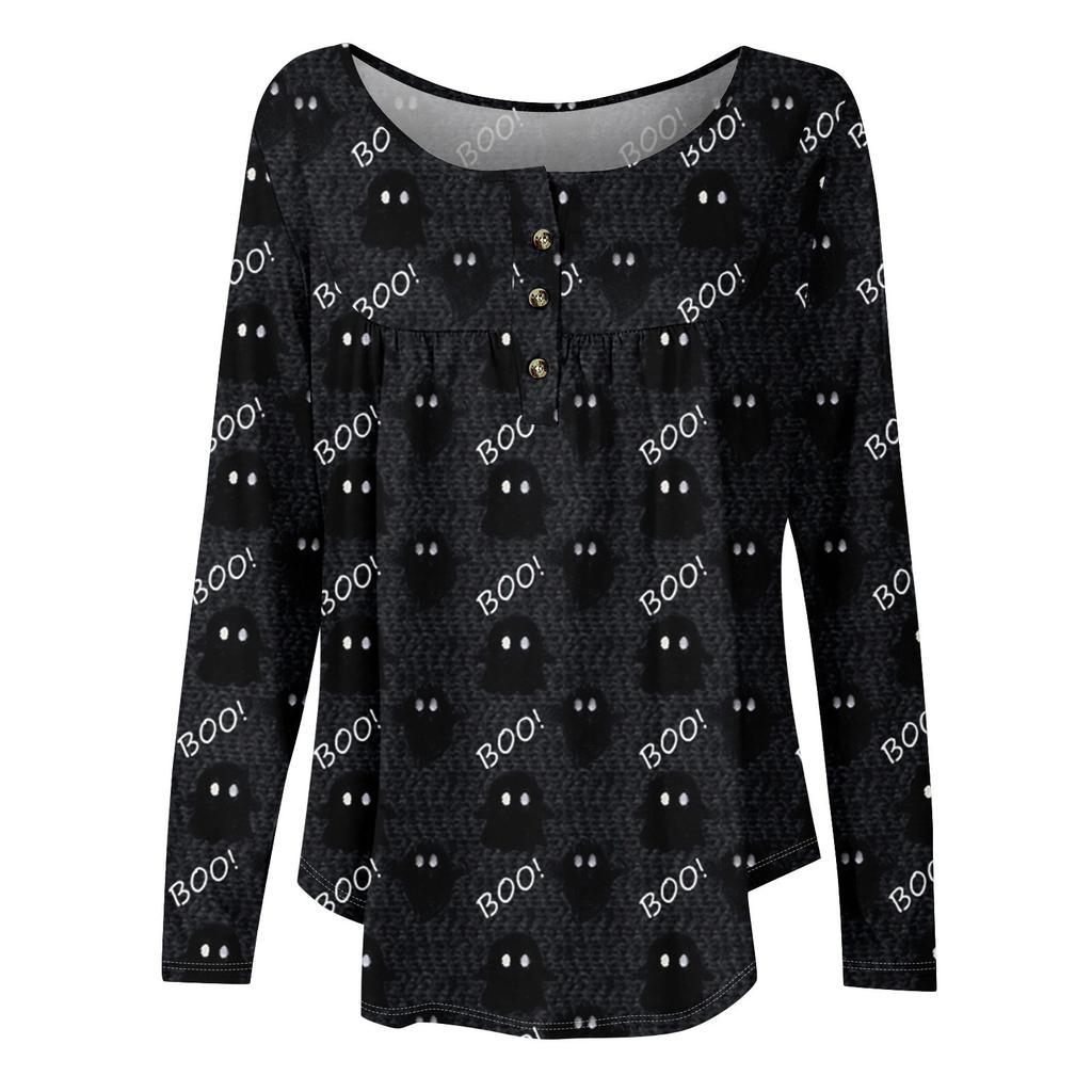 Женская туника с длинным рукавом, свободные топы, повседневные топы оверсайз, плиссированная туника, застегивающаяся на пуговицы, повседневные женские топы с принтом