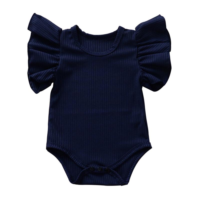 Newborn Baby Girls Ruffles Romper Summer Short Sleeve Jumpsuit Ribbed Knitted Romper Summer Outfits