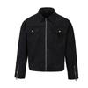 Mens Washed Distressed Short Bomber Jacket Streetwear Loose Fit Cotton Workwear Style