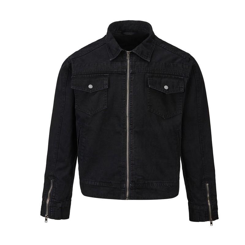Mens Washed Distressed Short Bomber Jacket Streetwear Loose Fit Cotton Workwear Style