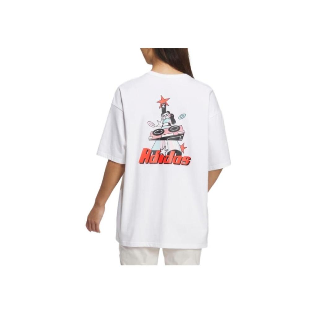 Adidas Letter Print Loose Round Neck Short Sleeve T-Shirt Women Tops White IP3960