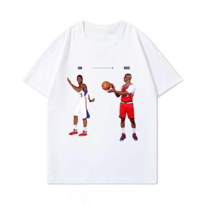 Осенняя футболка из чистого хлопка, приятная к коже, для мужчин и женщин, для пар, модная, простая, с баскетбольным ретро-принтом, трендовая футболка большого размера