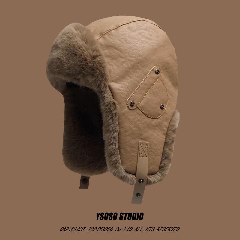 Retro Leather Lei Feng Winter Aviator Hat - Unisex Warm Fleece-Lined Ski & Cycling Ear Protection