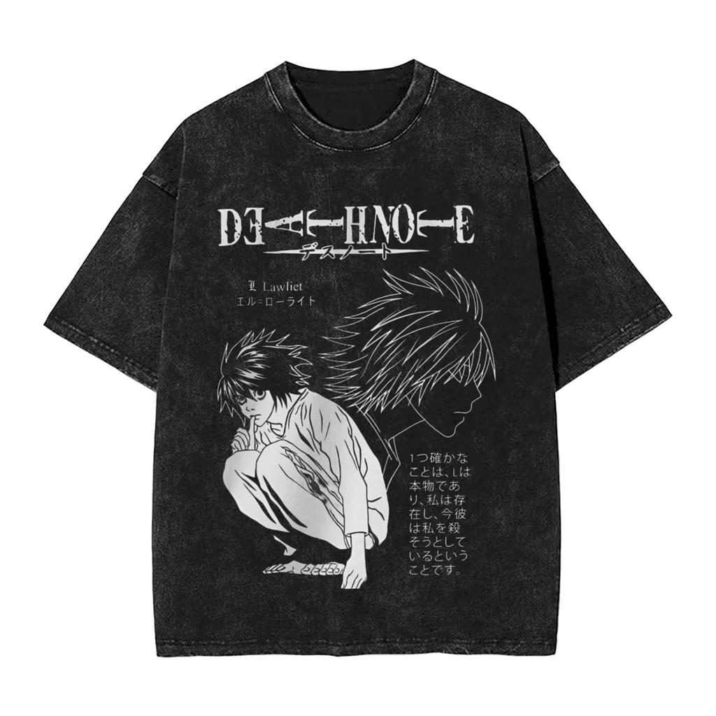 Футболки с принтом манги DEATH NOTE L Lawliet, футболки оверсайз с графическим принтом, стираные, с коротким рукавом, хлопковые, свободные, удобные, женская и мужская одежда
