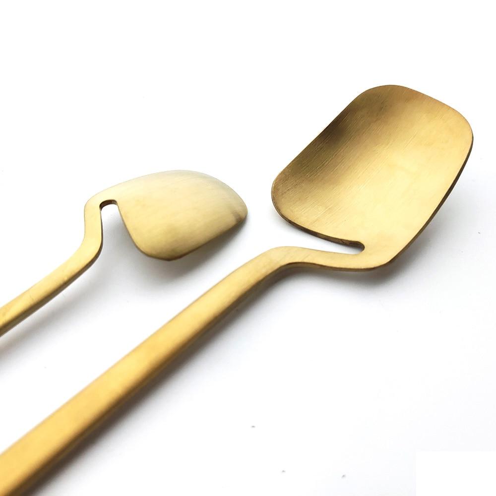 JANKNG Matte Black Dinnerware Sets Kitchen Decor Spoon Fork Knife Tableware Set Gold Cutlery Ice Cream Soup Coffee Use