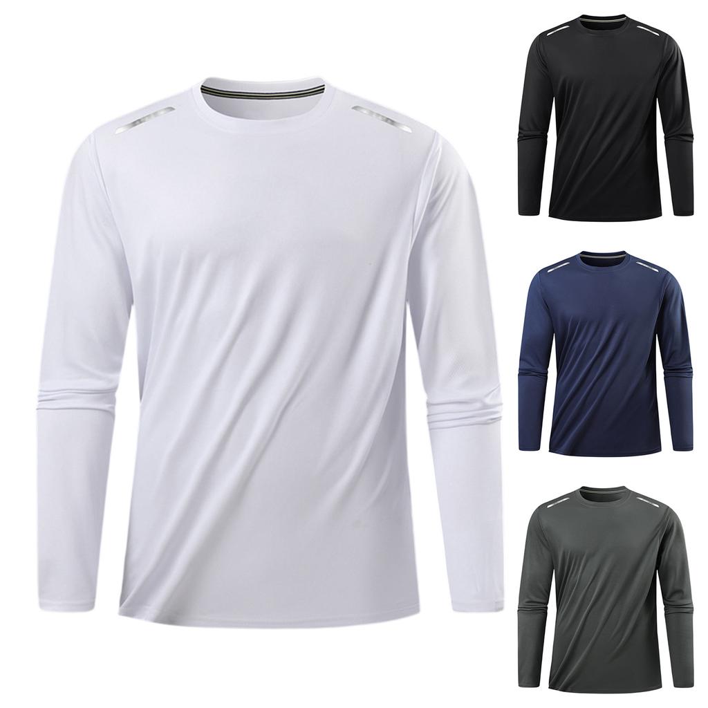 Men's Quick Drying Round Neck T-shirt Long Sleeve Men's Ice Silk Thin Fitness Running Top Bottoming Long Sleeve