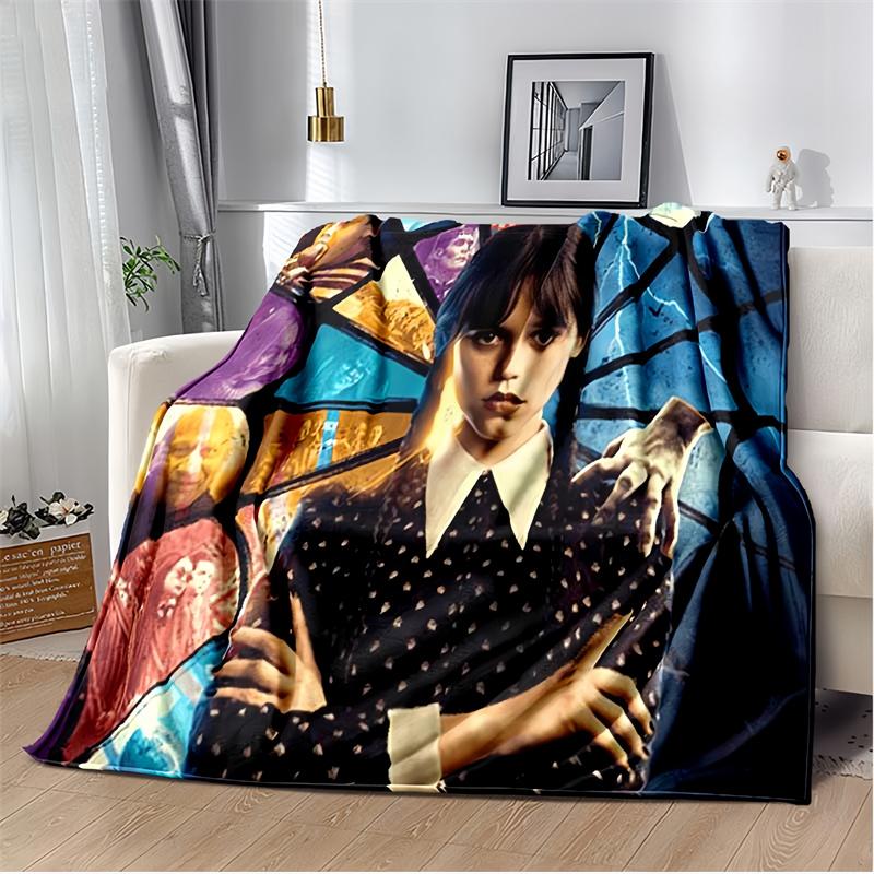Movie Wednesday Gothic Girl with Umbrella Print Flannel Blanket, Purple Background Throw Blanket