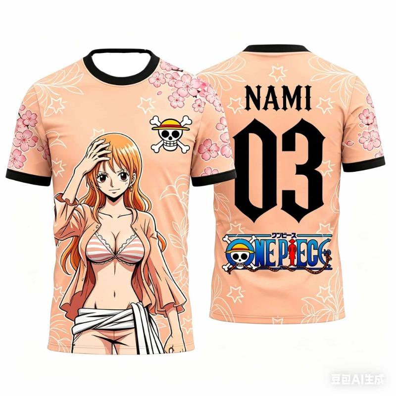 Summer One Piece Luffy Pattern T-shirt Japanese Anime Style Football Jersey Sports T-shirt for Men Family Matching