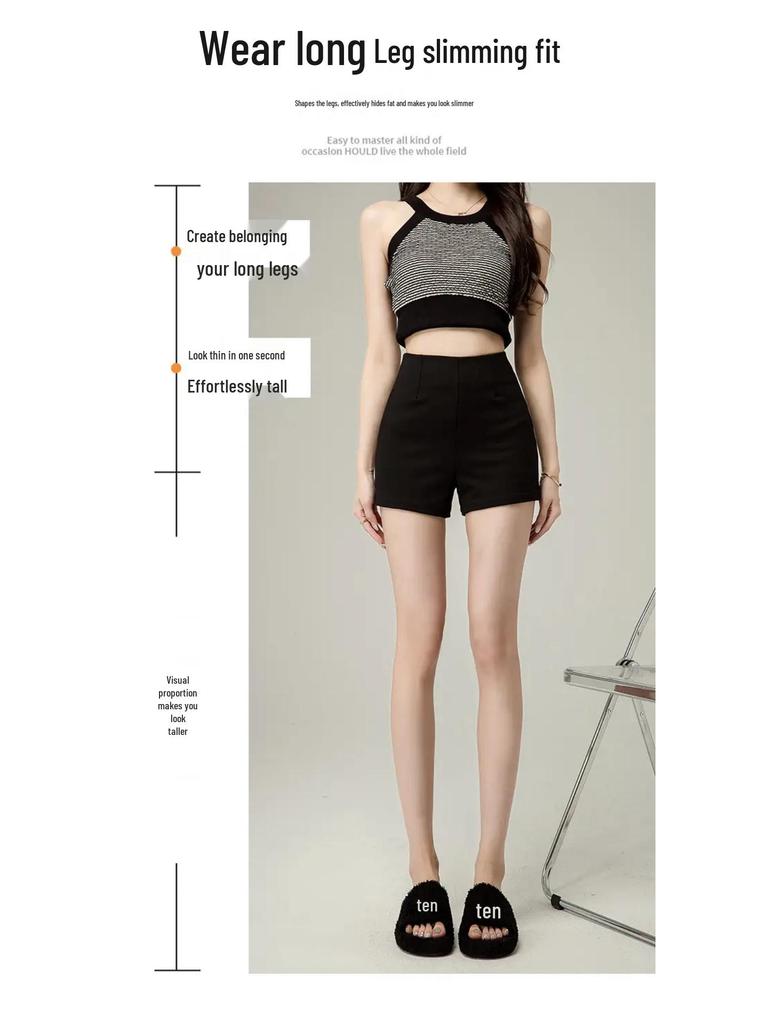 Женские шорты с высокой талией, маленькие, черные, римские, летние - Утягивающие, защищающие от просвечивания, горячие шорты