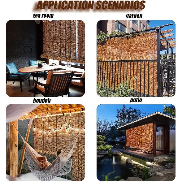 Bamboo Shades Outdoor Bamboo Roll Up Blinds, Retro Reed Shades with Lift for Indoor/Outdoor Privacy, 2559in Brown