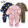 Children's Pajamas Set Baby Suit Kids Clothes Toddler Boys Girls Ice Silk Satin Cartoon Printing Tops Pants Set Home Wear
